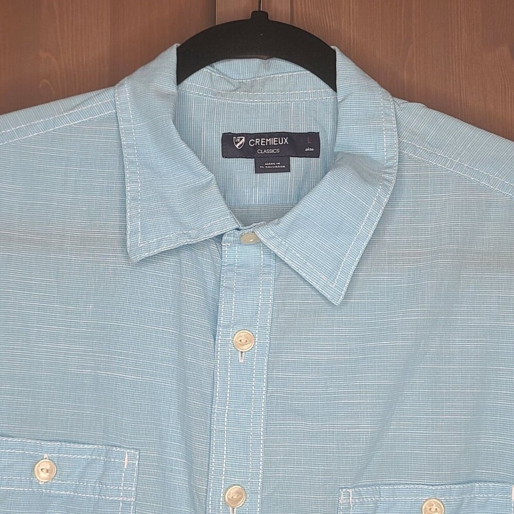 Cremieux Shirt Large Mens Light Blue Houndstooth Button Up Short Sleeve Cotton - Picture 3 of 12